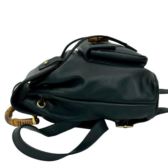 GUCCI (Old Gucci) Vintage Bamboo Leather Backpack Mini Navy Blue ni3-1 - Picture 5 of 10